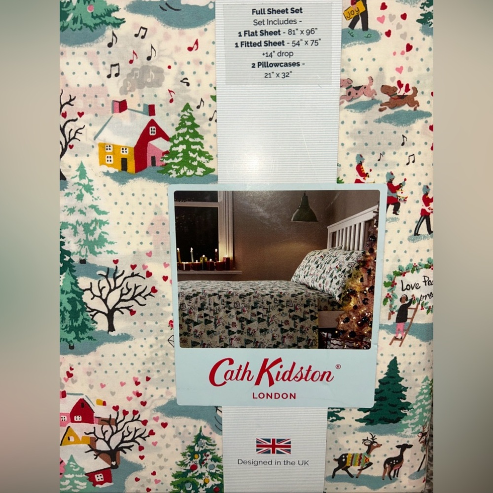 Cath Kidston London 4 Piece Full Shine Bright Christmas Sheet Set Cotton- NEW